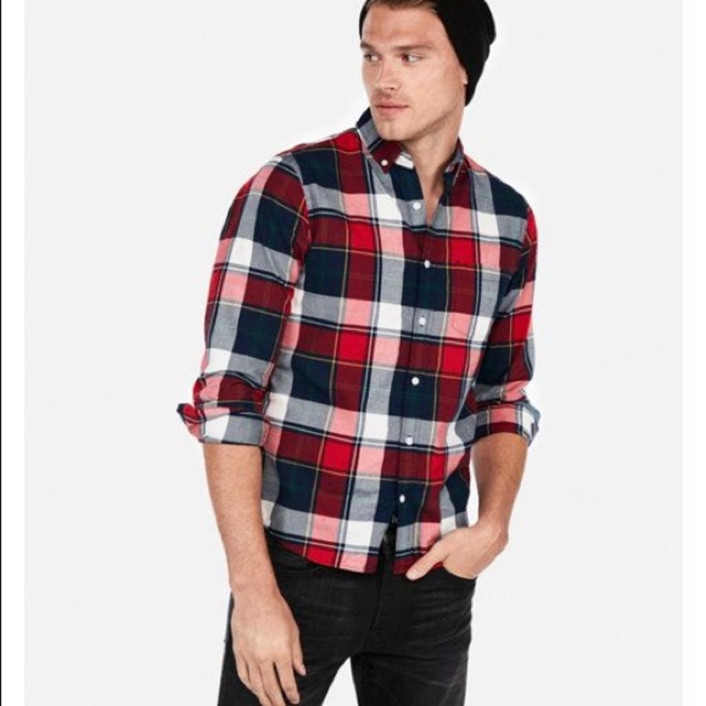 EXPRESS mens checkered plaid flannel shirt